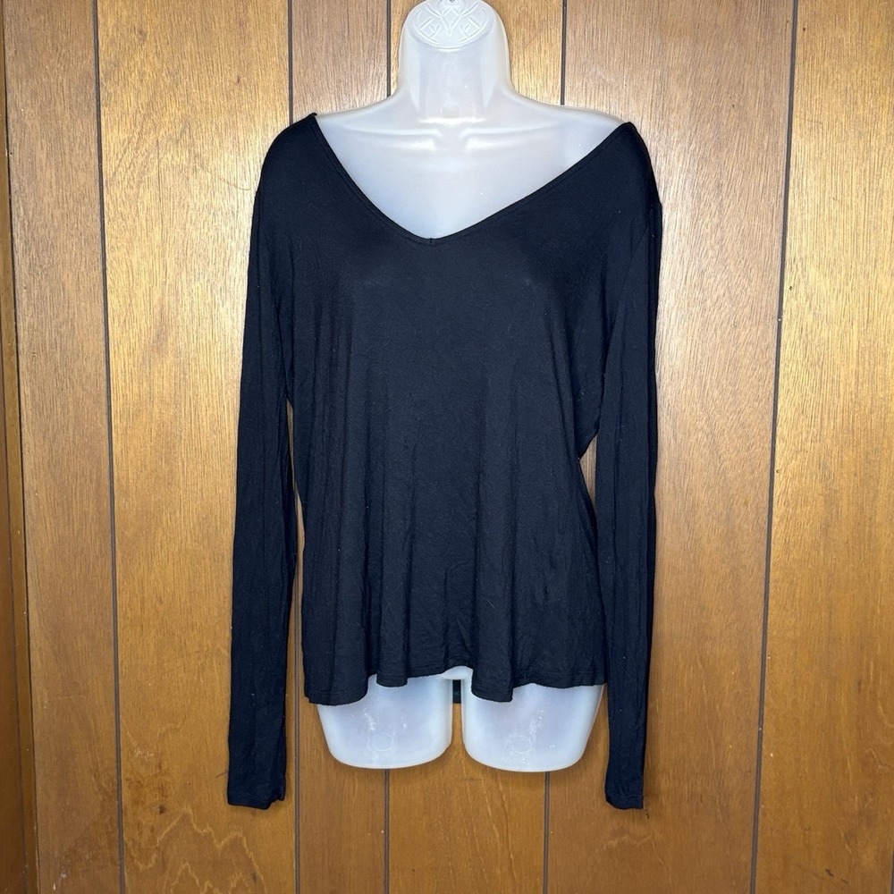 Rock & Republic Top Women's L Black Criss Cross Back Goth Y2K Grunge Edgy Moto